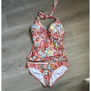 Ralph Lauren Paisley Two-Piece Tankini Swimsuit, Size 14 Top, Size 16 Bottom